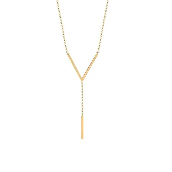 Lariat V Gold Plated Women's Fashion Necklace Dainty Layering - Picture 2 of 7
